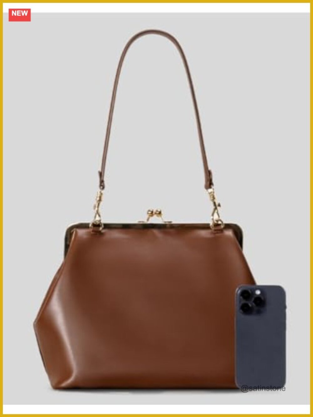 Slouchy PU Leather Kiss Lock Crossbody Hobo Shoulder Bag - Picture 4 of 6